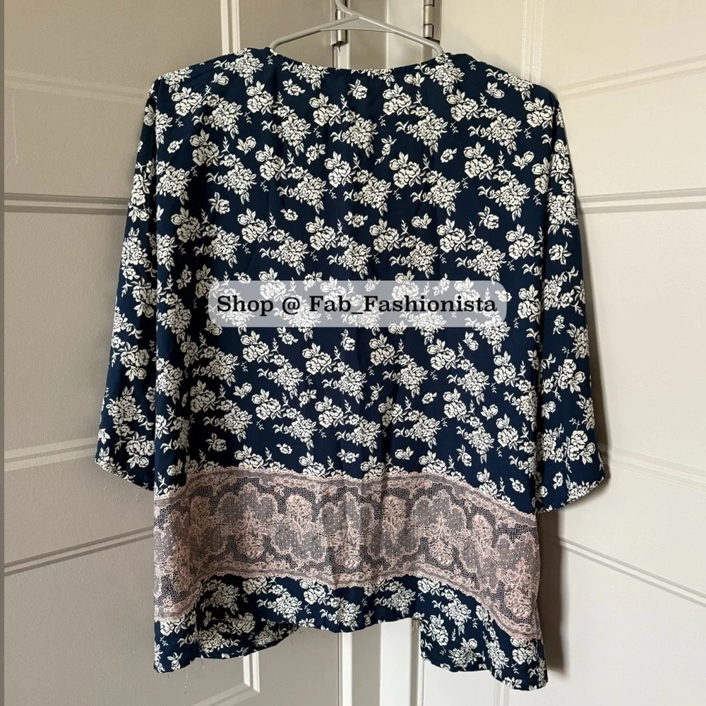 Lace print floral kimono jacket top cover L